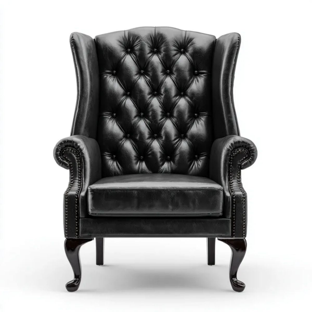 Fotel uszak Chesterfield z ekoskóry czarny 82 x 90 x 110 cm