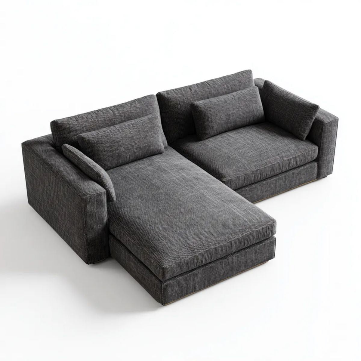 Grafitowa sofa narożna z lewostronnym szezlongiem, tapicerka poliestrowa, 280 x 170 x 85 cm