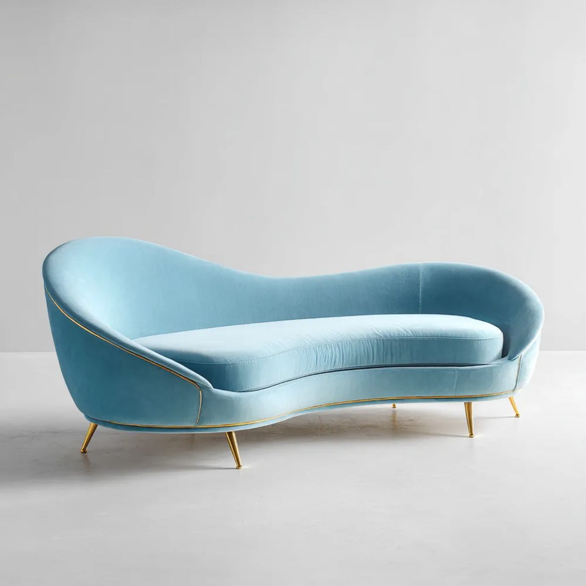 3-osobowa półokrągła sofa z aksamitu jasnoniebieska, 220 x 90 x 78 cm