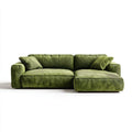 Oliwkowozielona sofa narożna w kształcie L z szezlongiem, tapicerowana tkaniną sztruksową, 250 x 160 x 85 cm