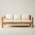 Trzyosobowa sofa kremowa z litego drewna i tkaniny, 200 x 80 x 76 cm