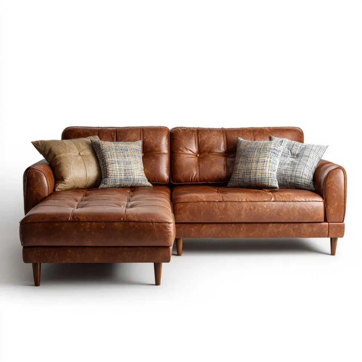 Brązowa sofa narożna z lewym szezlongiem z tapicerką PU, 250 x 160 x 88 cm