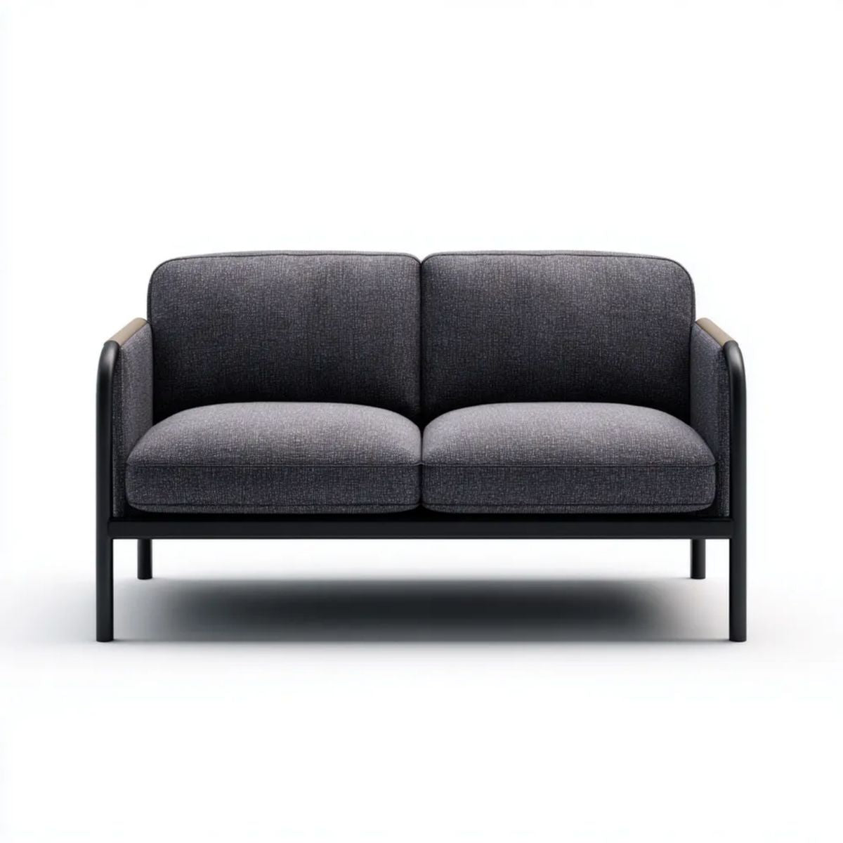 Dwuosobowa sofa szara z tapicerką poliestrową i stalową ramą, 130 × 75 × 80 cm