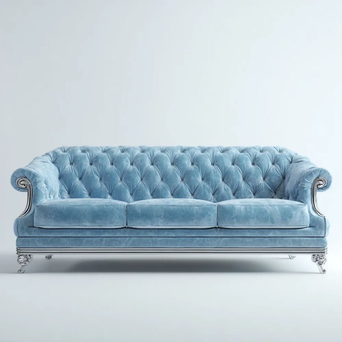Trzyosobowa sofa Chesterfield z aksamitu jasnoniebieska 230 × 95 × 78 cm