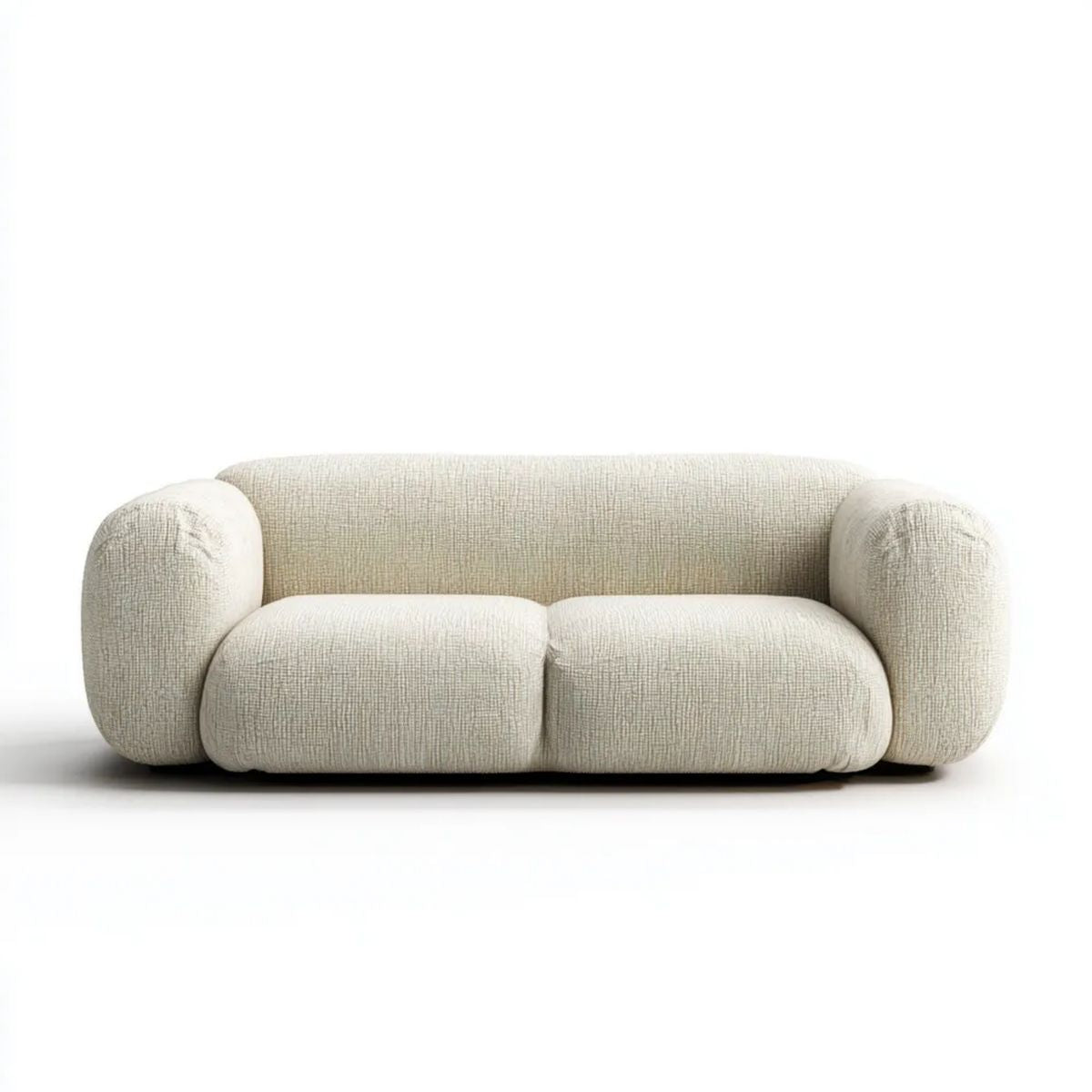 Dwuosobowa sofa kremowa z tapicerką poliestrową, 180 x 95 x 72 cm, zaokrąglona