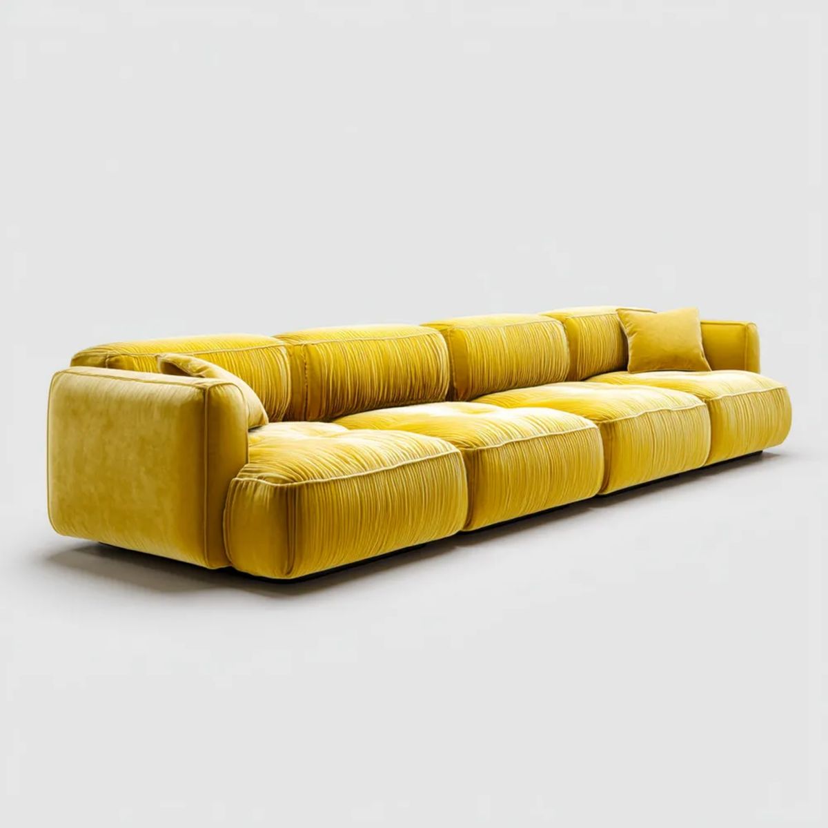 4-osobowa sofa z aksamitu poliestrowego, żółta/czarna, 300 × 110 × 75 cm