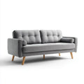 Trzyosobowa sofa szara z tapicerką poliestrową i drewnianymi nogami, 200 x 82 x 84 cm