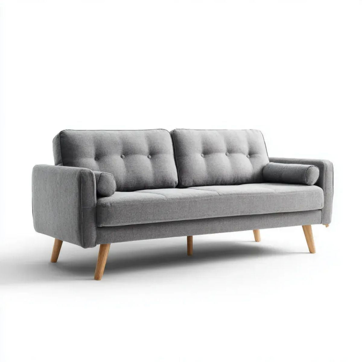 Trzyosobowa sofa szara z tapicerką poliestrową i drewnianymi nogami, 200 x 82 x 84 cm