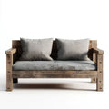 Dwuosobowa sofa rustykalna z drewna i tkaniny, brązowo-szara, 130 x 75 x 80 cm
