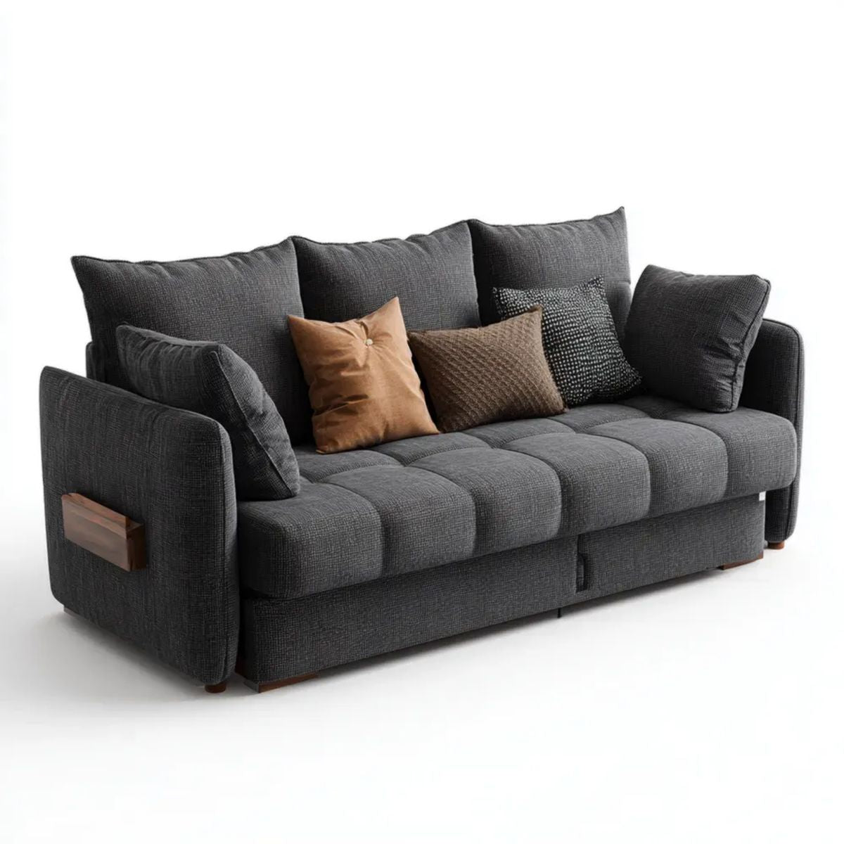 Trzyosobowa sofa grafitowo-brązowa z tapicerką poliestrową 230 x 95 x 90 cm