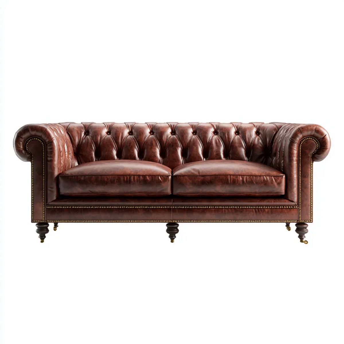 Sofa dwuosobowa Chesterfield brązowa z tapicerką z ekoskóry PU, 170 × 90 × 78 cm