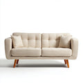 Beżowa sofa dwuosobowa z tapicerką poliestrową i drewnianymi nogami, 160 × 85 × 85 cm