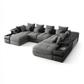Modułowa sofa narożna w kształcie U 400 × 250 × 85 cm, szaro-czarna, z tapicerką poliestrową i elementami PU