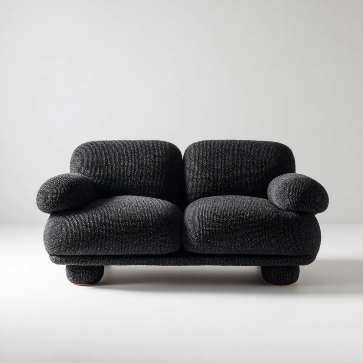 Czarna sofa dwuosobowa z tapicerką poliestrową 160 x 85 x 78 cm, zaokrąglona