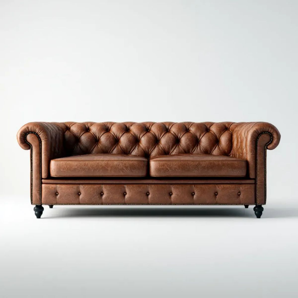 Trzyosobowa sofa Chesterfield brązowa ze skórą syntetyczną PU, 220 × 90 × 75 cm
