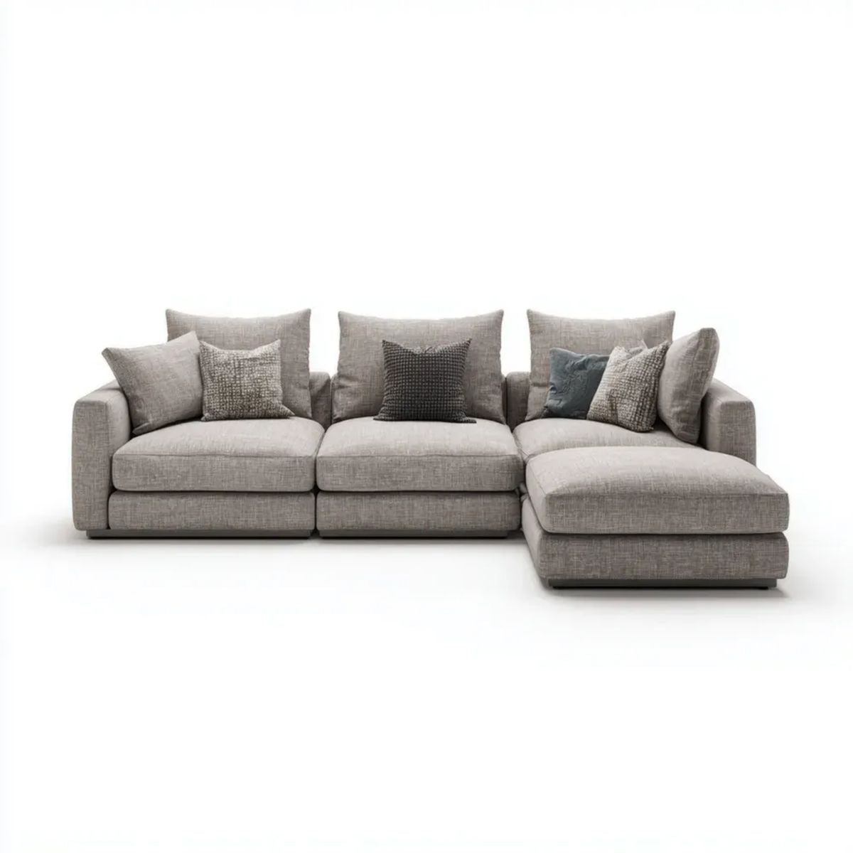 Prawostronna sofa narożna w kształcie L z tkaniny, szara, 300 x 170 x 85 cm