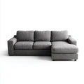 Szara sofa narożna w kształcie litery L z prawostronnym szezlongiem, tapicerka poliestrowa, 230 × 150 × 85 cm