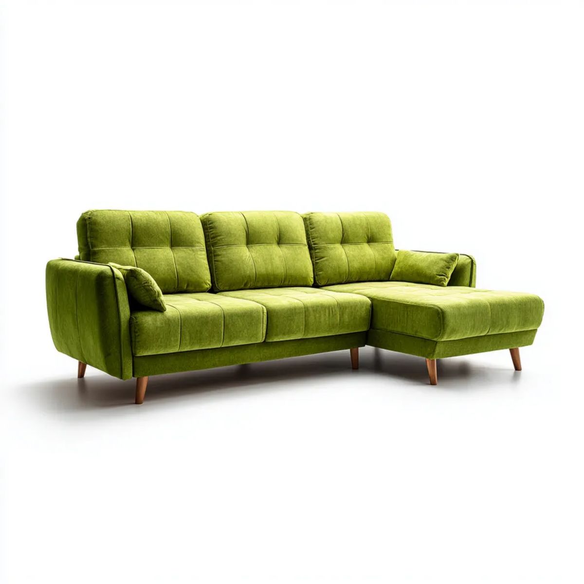 Zielona sofa narożna w kształcie L z szezlongiem, tapicerka z poliestru, 250 x 160 x 85 cm