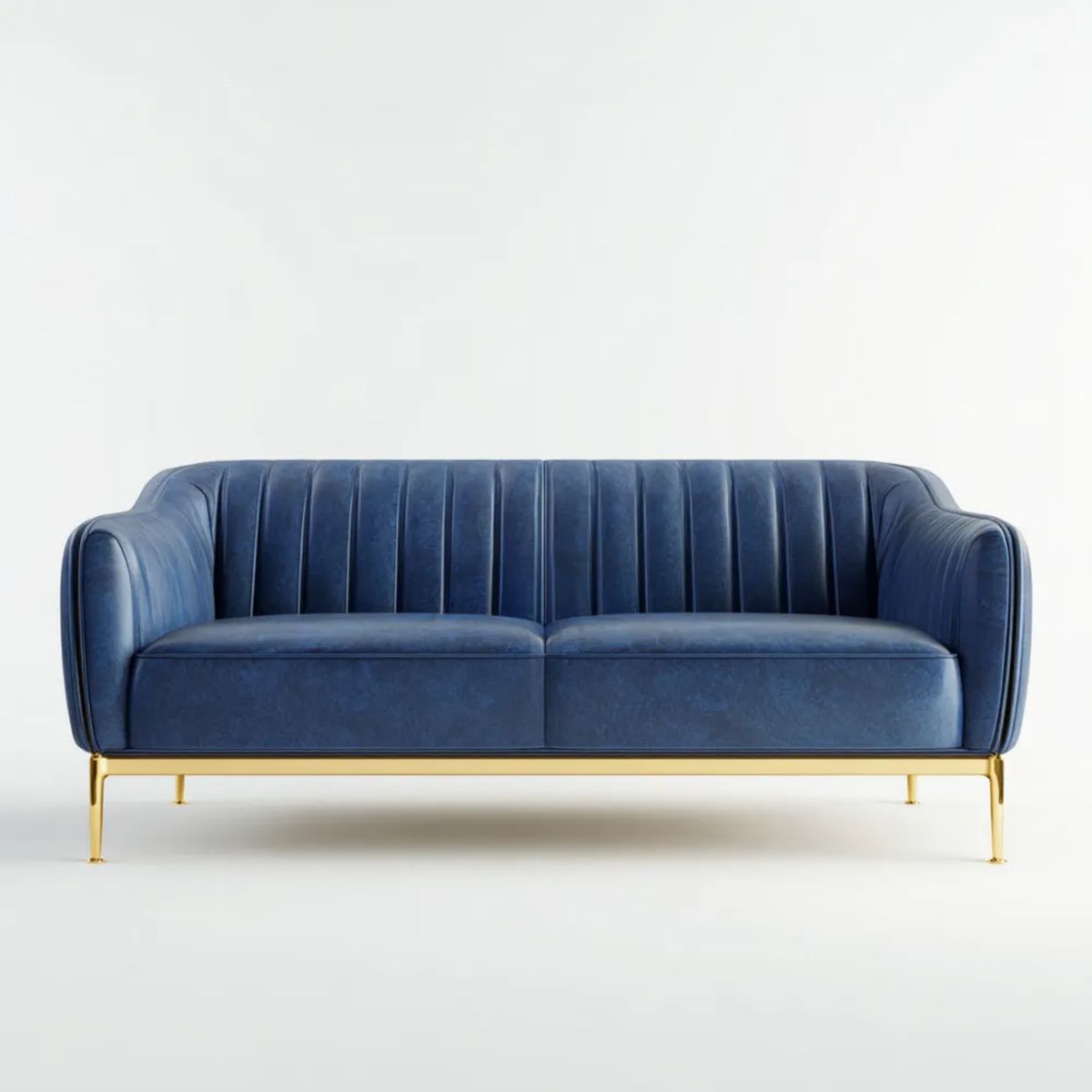 Sofa dwuosobowa granatowa z aksamitu poliestrowego ze złotą stalową podstawą, 170 x 85 x 78 cm
