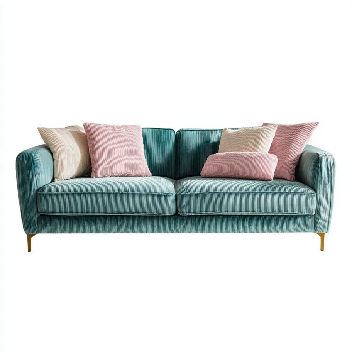 Turkusowa sofa trzyosobowa ze sztruksu poliestrowego 210 x 90 x 85 cm