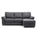 Ciemnoszara sofa narożna 3-osobowa z prawostronnym szezlongiem, tapicerowana, 220 × 145 × 85 cm