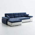 Sofa narożna w kształcie litery L z lewostronnym szezlongiem, aksamitna, granatowo-biała, 300 × 180 × 90 cm
