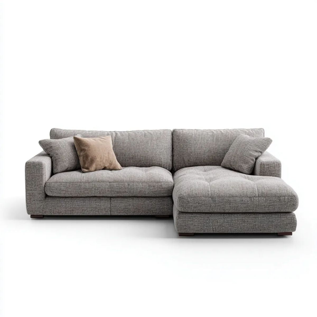 Szara sofa narożna z prawostronnym szezlongiem i tapicerką poliestrową 260 x 160 x 85 cm