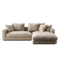 Beżowa sofa narożna z prawostronnym szezlongiem z poliestru, 280 × 160 × 85 cm