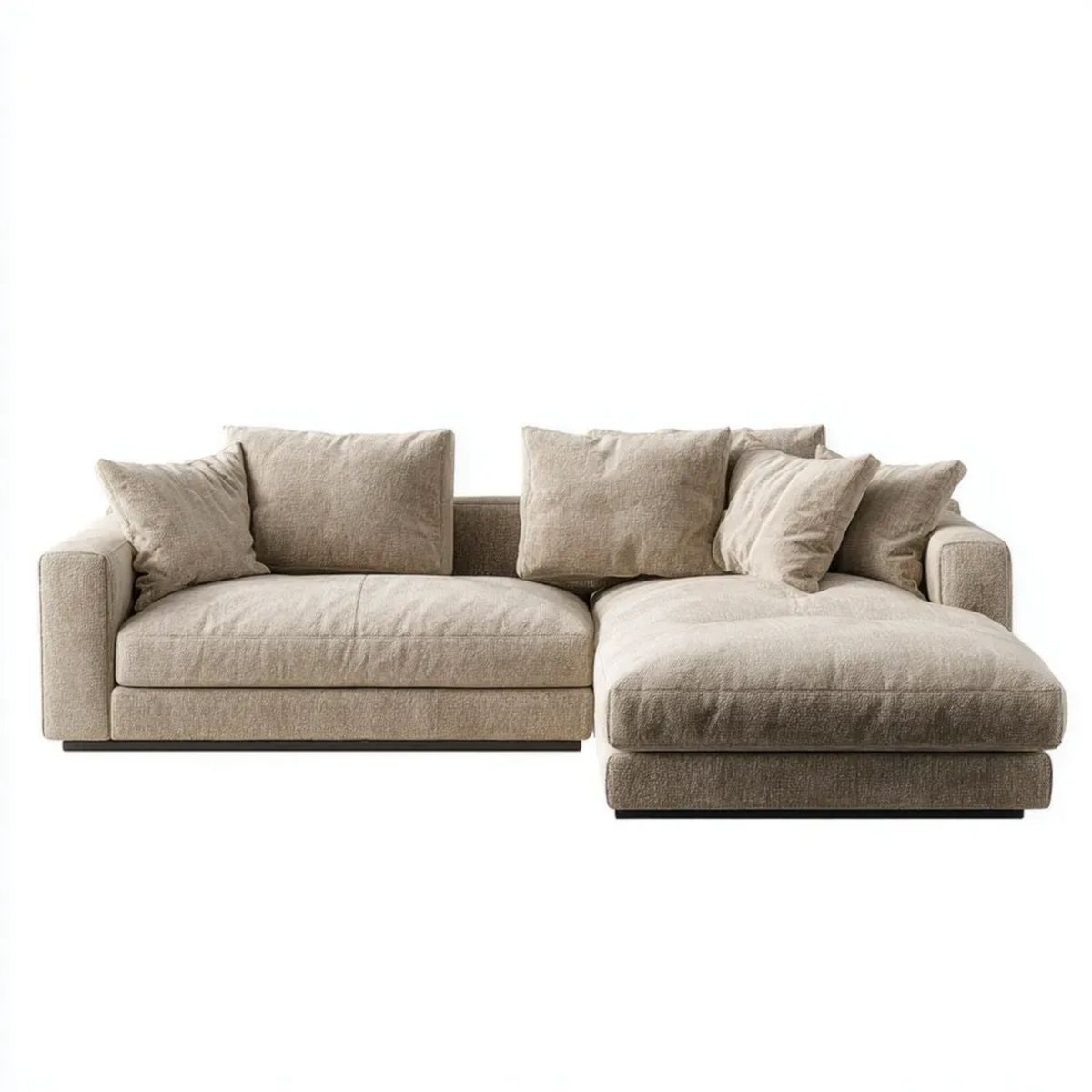 Beżowa sofa narożna z prawostronnym szezlongiem z poliestru, 280 × 160 × 85 cm
