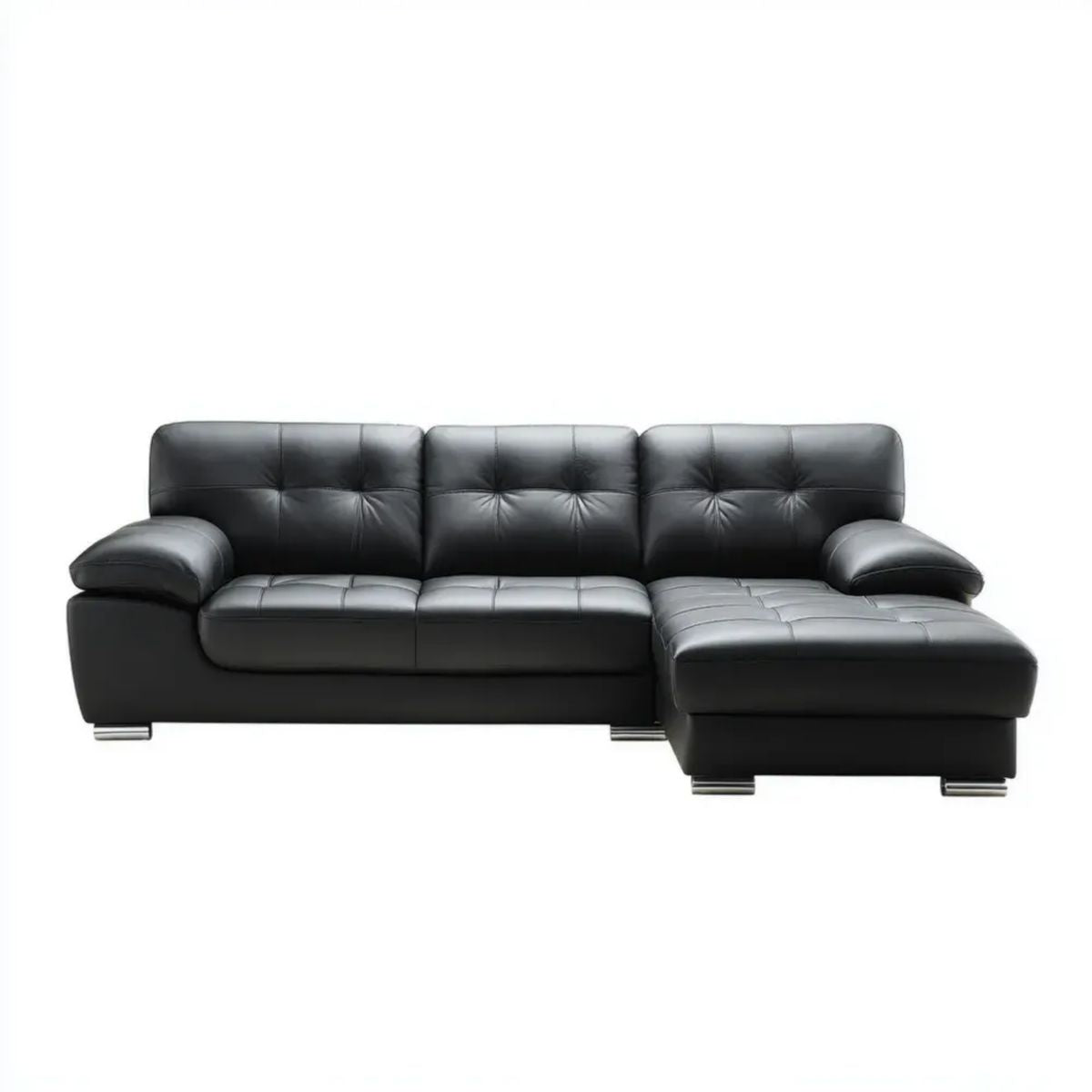 Prawostronna sofa narożna w kształcie L ze skóry syntetycznej PU, czarna, 260 × 160 × 85 cm