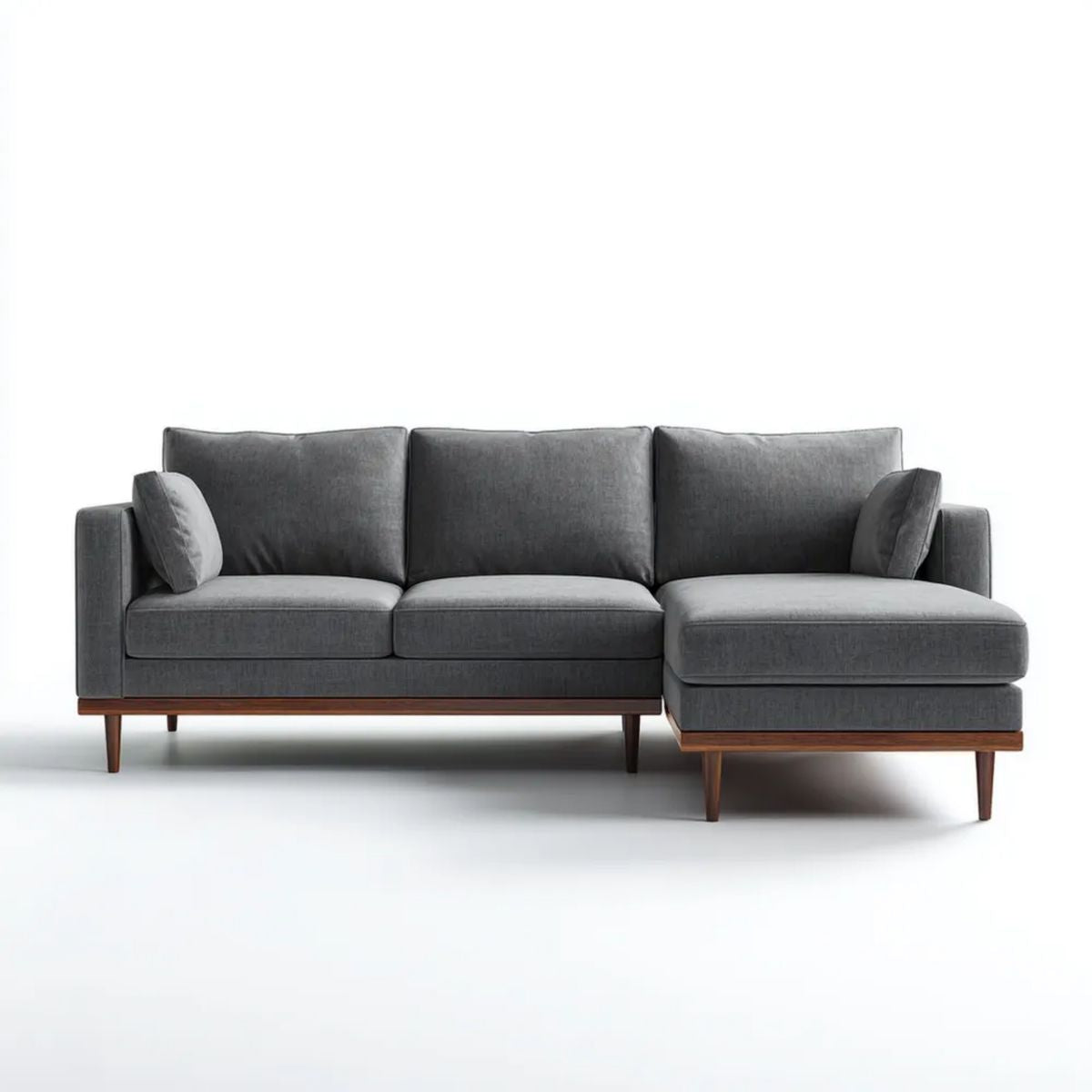 Prawostronna sofa narożna w kształcie L z szezlongiem, grafitowa, tapicerka poliestrowa, 250 × 160 × 85 cm